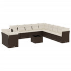 12-tlg. Garten-Sofagarnitur mit Kissen Braun Poly Rattan