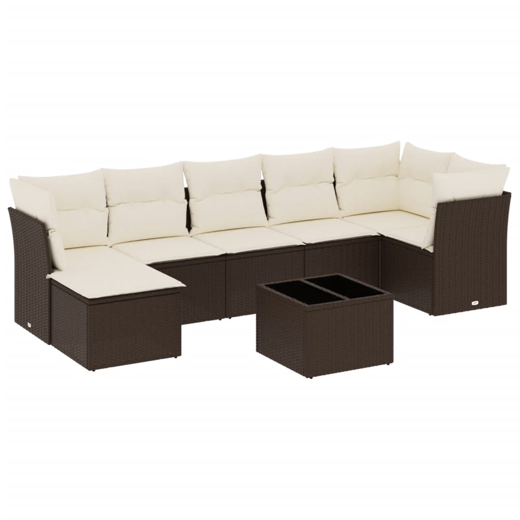 8-tlg. Garten-Sofagarnitur mit Kissen Braun Poly Rattan