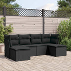 6-tlg. Garten-Sofagarnitur mit Kissen Schwarz Poly Rattan