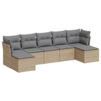7-tlg. Garten-Sofagarnitur mit Kissen Beige Poly Rattan