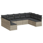 9-tlg. Garten-Sofagarnitur mit Kissen Hellgrau Poly Rattan