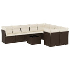 10-tlg. Garten-Sofagarnitur mit Kissen Braun Poly Rattan