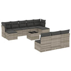 11-tlg. Garten-Sofagarnitur mit Kissen Hellgrau Poly Rattan