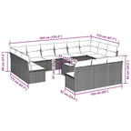 14-tlg. Garten-Sofagarnitur mit Kissen Hellgrau Poly Rattan