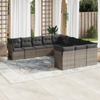 11-tlg. Garten-Sofagarnitur mit Kissen Grau Poly Rattan