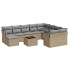 11-tlg. Garten-Sofagarnitur mit Kissen Beige Poly Rattan