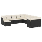11-tlg. Garten-Sofagarnitur mit Kissen Schwarz Poly Rattan