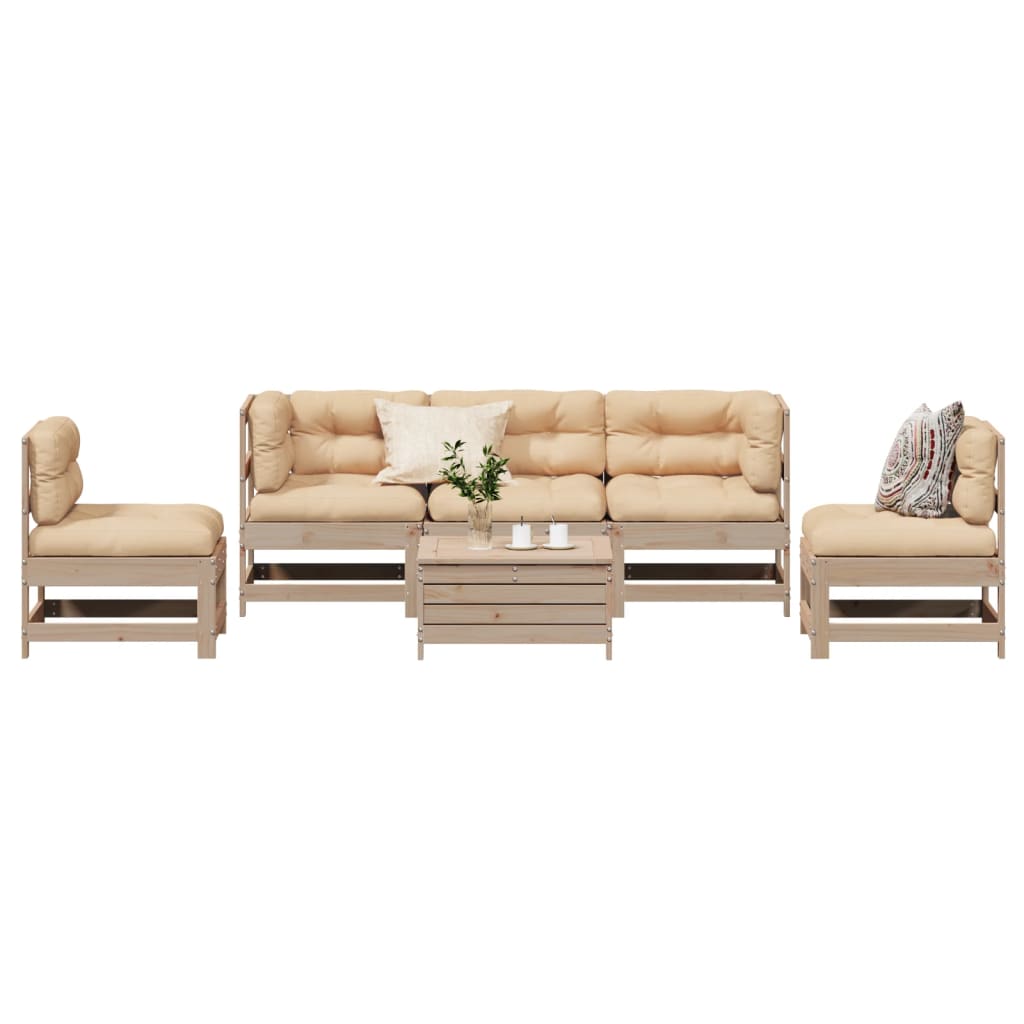6-tlg. Garten-Lounge-Set mit Kissen Massivholz Kiefer