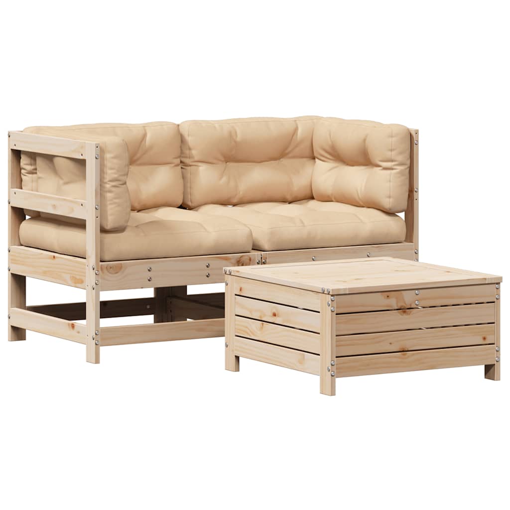 3-tlg. Garten-Lounge-Set mit Kissen Massivholz Kiefer