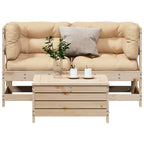 3-tlg. Garten-Lounge-Set mit Kissen Massivholz Kiefer