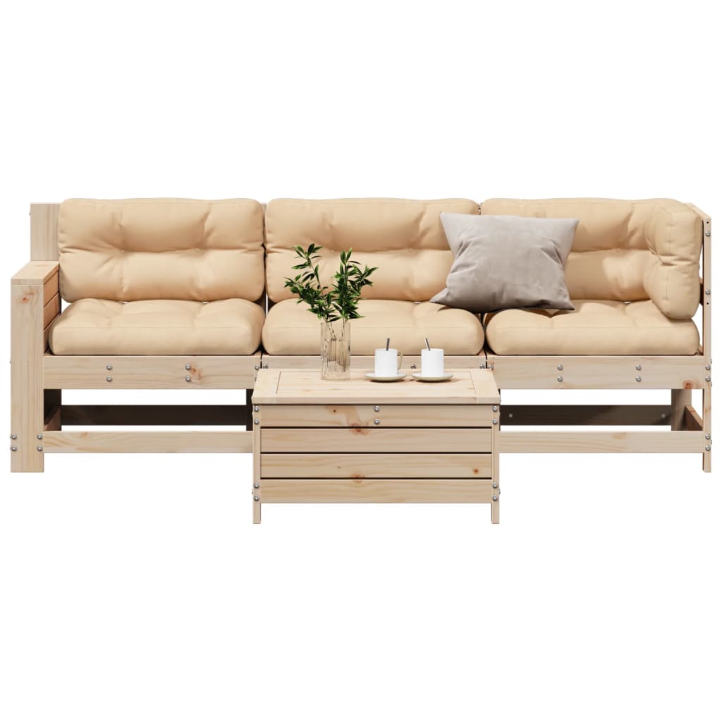 4-tlg. Garten-Lounge-Set mit Kissen Massivholz Kiefer