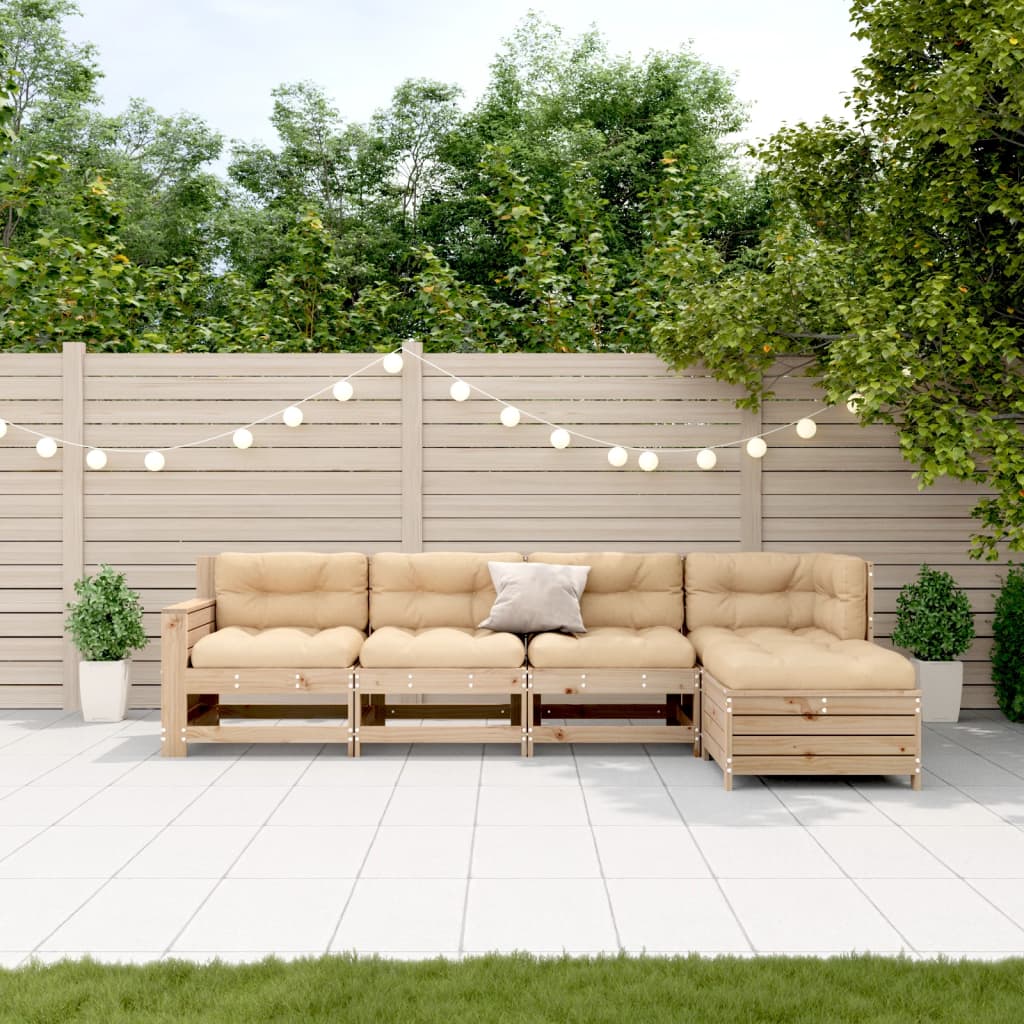 5-tlg. Garten-Lounge-Set mit Kissen Massivholz Kiefer