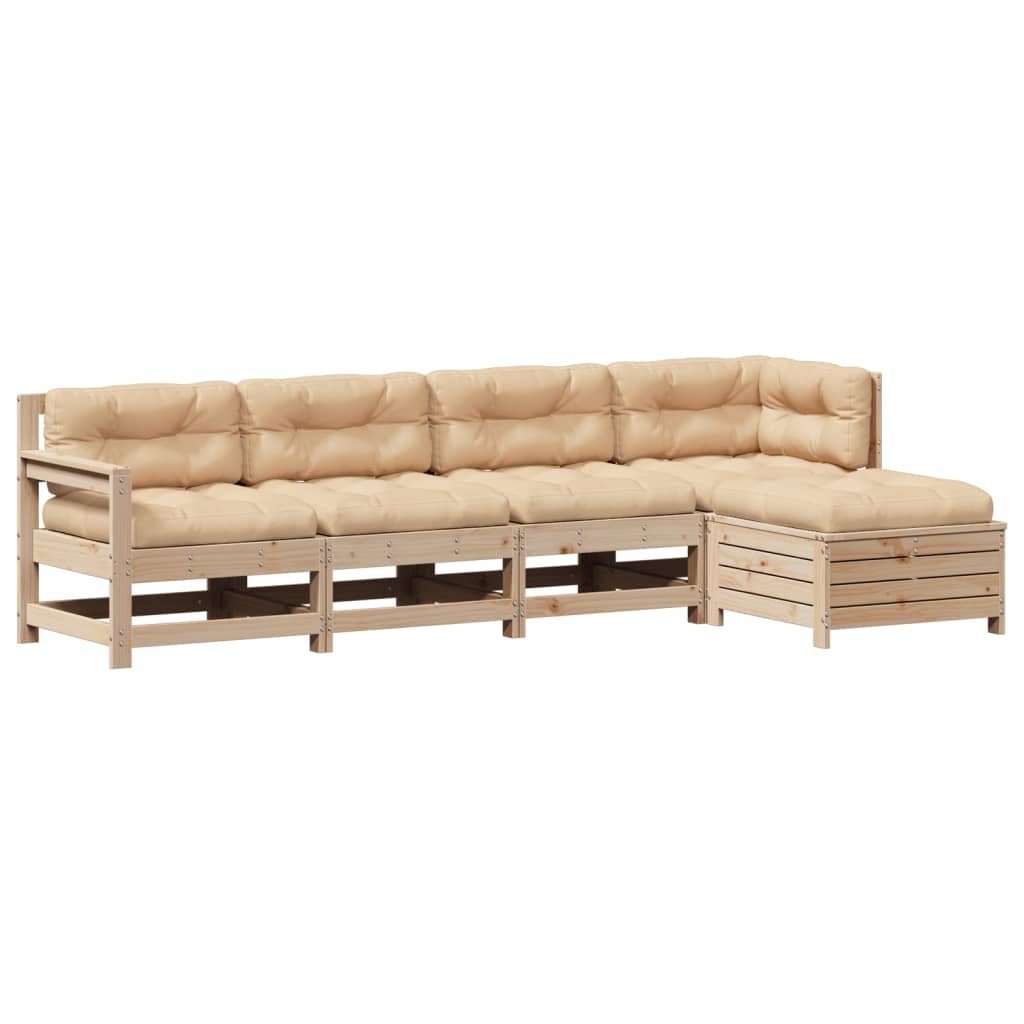 5-tlg. Garten-Lounge-Set mit Kissen Massivholz Kiefer