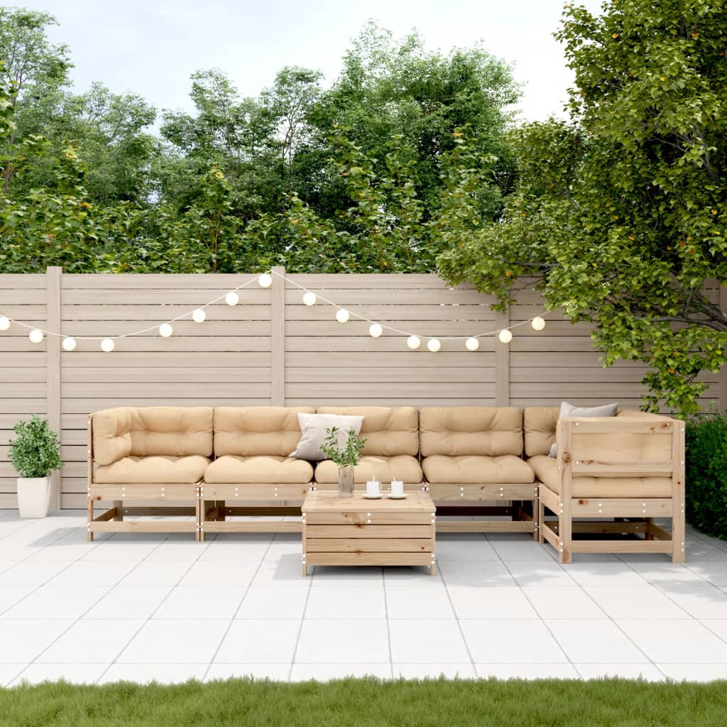 7-tlg. Garten-Lounge-Set mit Kissen Massivholz Kiefer