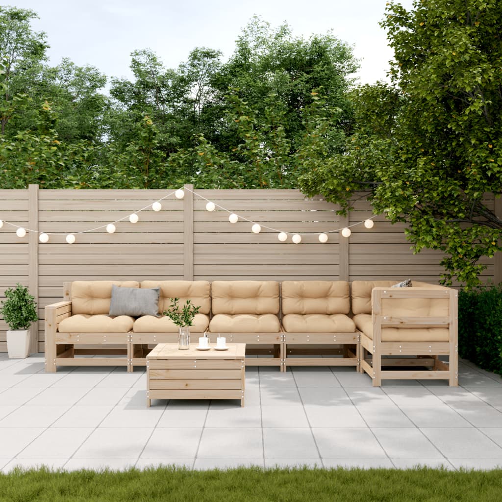 7-tlg. Garten-Lounge-Set mit Kissen Massivholz Kiefer