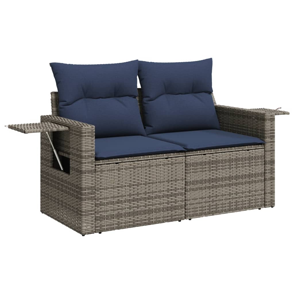 5-teiliges Gartensofa-Set mit Kissen, grau, Polyrattan
