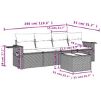 5-teiliges Gartensofa-Set mit Kissen, grau, Polyrattan