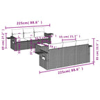 7-teiliges Gartensofa-Set mit Kissen, schwarzes Polyrattan