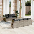 8-tlg. Garten-Sofagarnitur mit Kissen Grau Poly Rattan