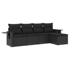 5-tlg. Garten-Sofagarnitur mit Kissen Schwarz Poly Rattan