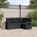 4-tlg. Garten-Sofagarnitur mit Kissen Schwarz Poly Rattan