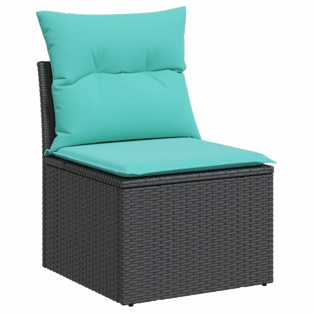 5-teiliges Gartensofa-Set mit Kissen, schwarzes Polyrattan