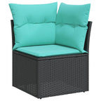 5-teiliges Gartensofa-Set mit Kissen, schwarzes Polyrattan