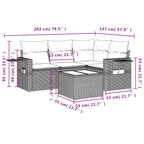 5-teiliges Gartensofa-Set mit Kissen, schwarzes Polyrattan