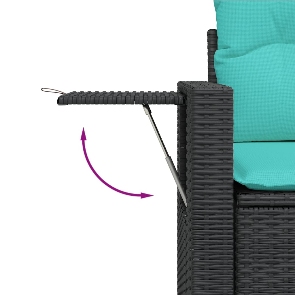 5-teiliges Gartensofa-Set mit Kissen, schwarzes Polyrattan