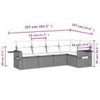 5-teiliges Gartensofa-Set mit Kissen, schwarzes Polyrattan