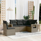 5-tlg. Garten-Sofagarnitur mit Kissen Grau Poly Rattan