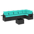 7-teiliges Gartensofa-Set mit Kissen, schwarzes Polyrattan