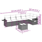 7-teiliges Gartensofa-Set mit Kissen, schwarzes Polyrattan