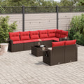 9-teiliges Gartensofa-Set mit Kissen, braun, Polyrattan