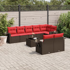 9-teiliges Gartensofa-Set mit Kissen, braun, Polyrattan