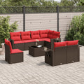 9-teiliges Gartensofa-Set mit Kissen, braun, Polyrattan