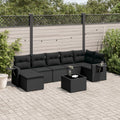 8-tlg. Garten-Sofagarnitur mit Kissen Schwarz Poly Rattan