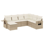 7-tlg. Garten-Sofagarnitur mit Kissen Beige Poly Rattan