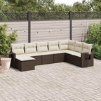 8-tlg. Garten-Sofagarnitur mit Kissen Braun Poly Rattan
