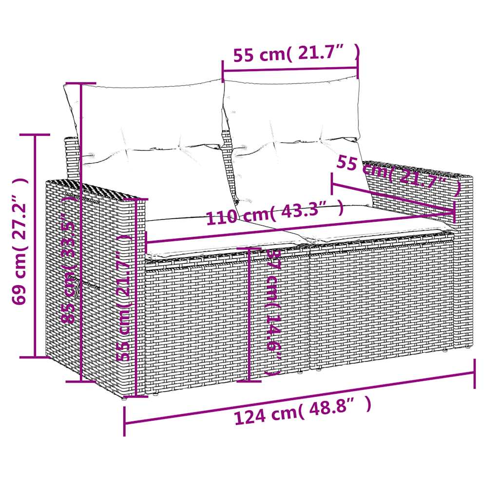 9-teiliges Gartensofa-Set mit Kissen, braun, Polyrattan