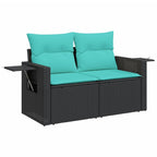 6-teiliges Gartensofa-Set mit Kissen, schwarzes Polyrattan