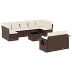 10-tlg. Garten-Sofagarnitur mit Kissen Braun Poly Rattan