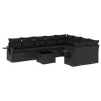 10-tlg. Garten-Sofagarnitur mit Kissen Schwarz Poly Rattan