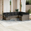 10-tlg. Garten-Sofagarnitur mit Kissen Grau Poly Rattan