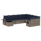 10-teiliges Gartensofa-Set mit Kissen, grau, Polyrattan