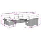 10-teiliges Gartensofa-Set mit Kissen, grau, Polyrattan
