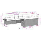 10-tlg. Garten-Sofagarnitur mit Kissen Hellgrau Poly Rattan