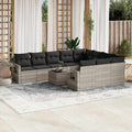 11-tlg. Garten-Sofagarnitur mit Kissen Hellgrau Poly Rattan