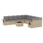 11-tlg. Garten-Sofagarnitur mit Kissen Beige Poly Rattan