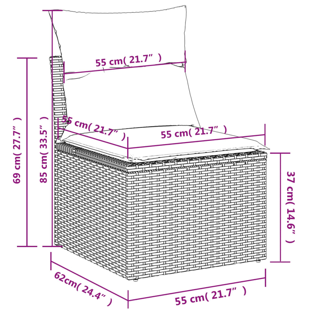 4-teiliges Gartensofa-Set mit Kissen, braun, Polyrattan